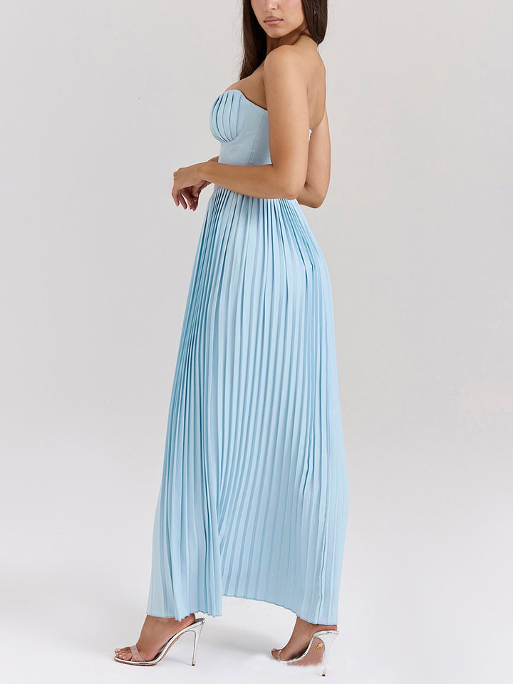 Nina - Elegant Pleated Strapless Maxi Dress