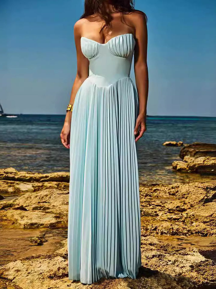 Nina - Elegant Pleated Strapless Maxi Dress
