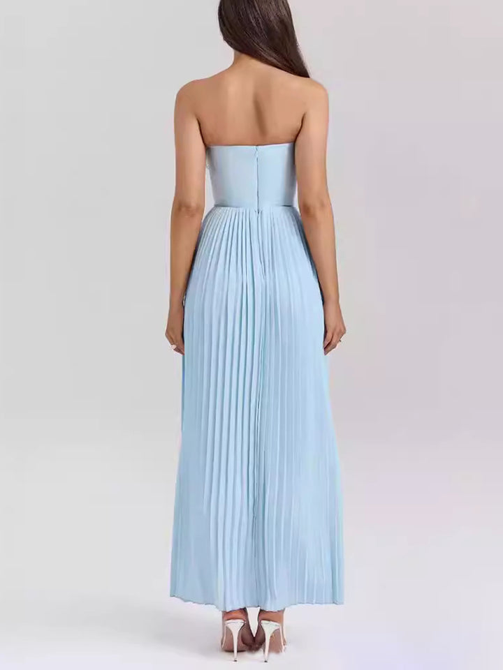 Nina - Elegant Pleated Strapless Maxi Dress