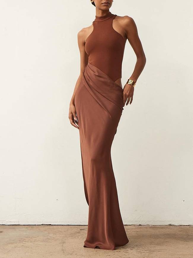 Alessia - Slim-fit Stitching Hollow-out Maxi Dress
