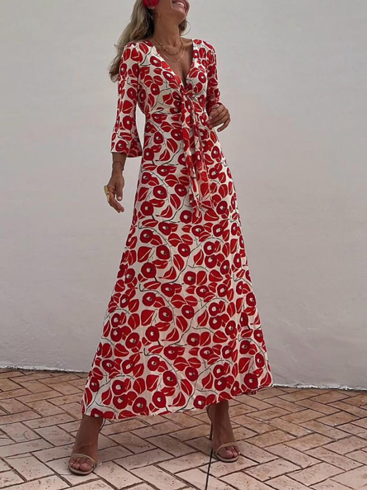 Calla - Vacation Floral Print Smocked Off Shoulder Pocketed Maxi Dress