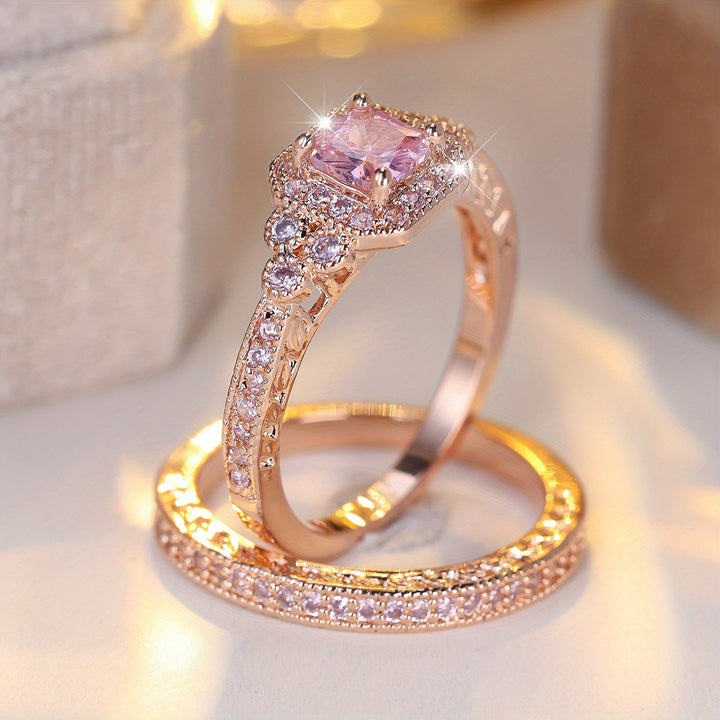Ariana – Sparkling Pink Zirconia Wedding Ring Set