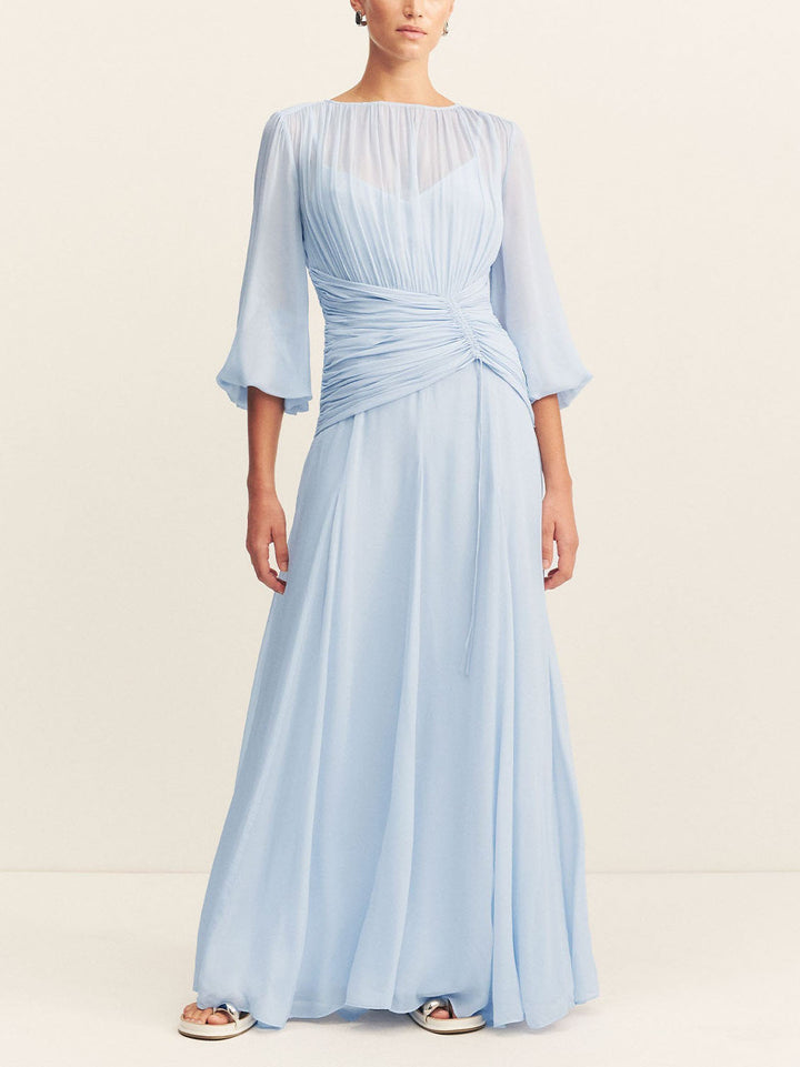 Emilia - Elegant High Neck Balloon Sleeve Maxi Dress