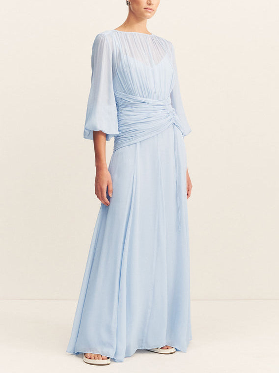 Emilia - Elegant High Neck Balloon Sleeve Maxi Dress