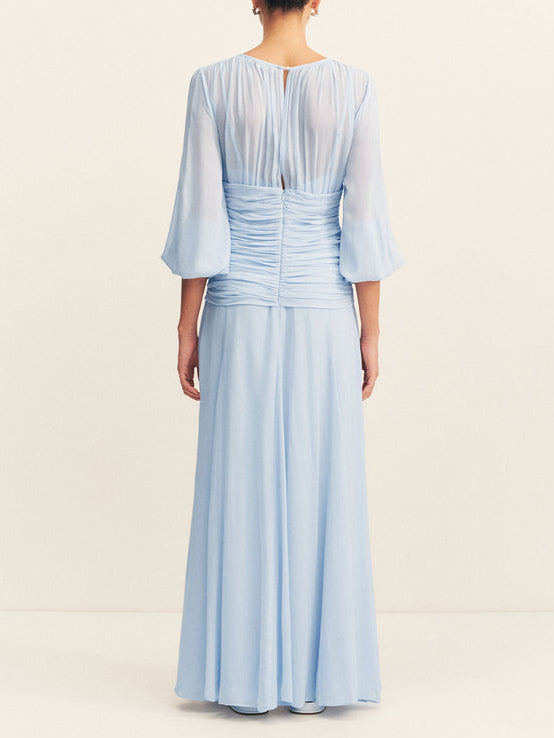 Emilia - Elegant High Neck Balloon Sleeve Maxi Dress