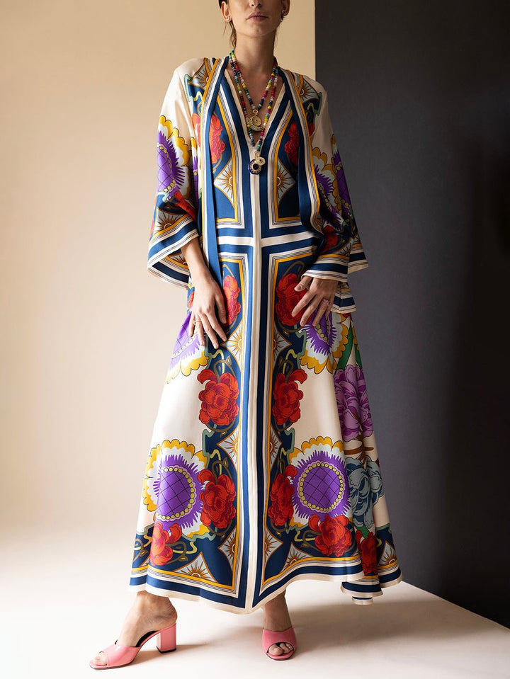 Amara - Unique Ethnic Floral Print Flowing Maxi Dress