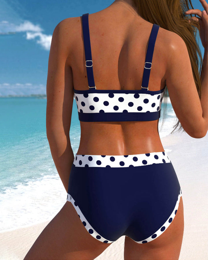 Lisbet – High-Waisted Patchwork Bikini with Polka Dots