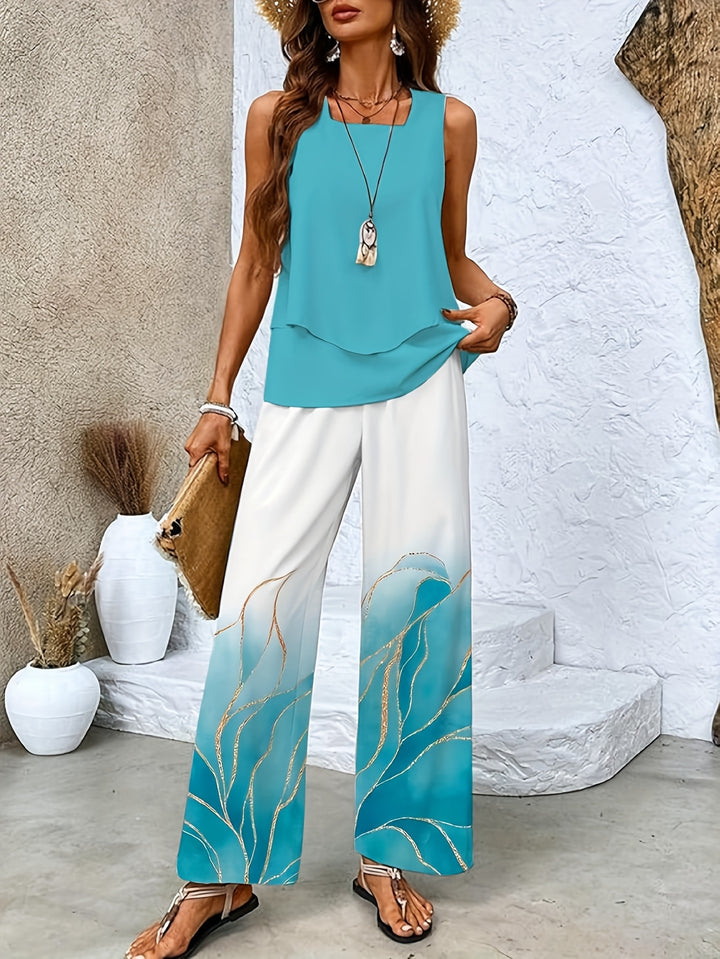 Camille - Twill Stripe Vest And Pants Set