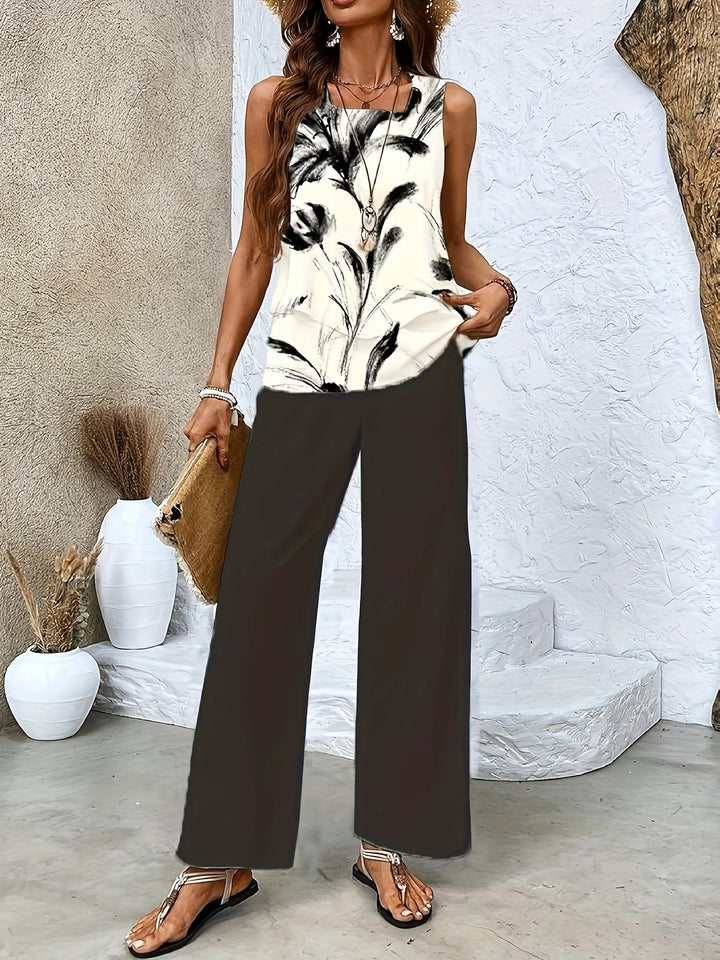 Camille - Twill Stripe Vest And Pants Set