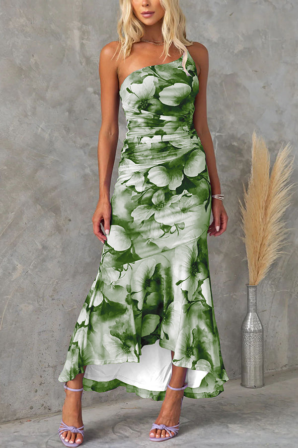 Deja - Floral Print One Shoulder Maxi Dress