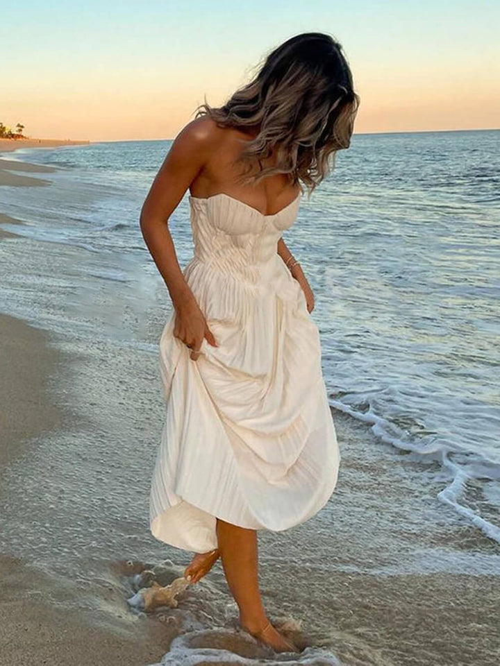 Nina - Elegant Pleated Strapless Maxi Dress