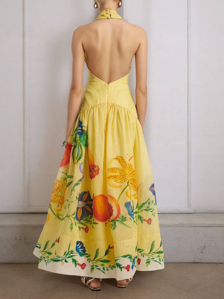Seraphina - Elegant And Aexy Vackless Dahlia Foral Print Maxi Dress