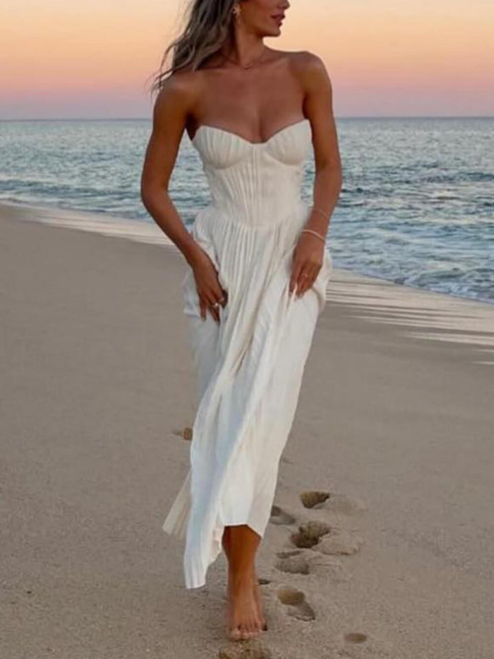 Nina - Elegant Pleated Strapless Maxi Dress