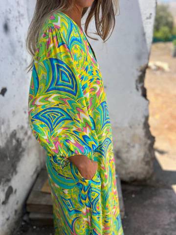 Aveline - Printed V-neck Pullover Long-sleeved Loose Dress