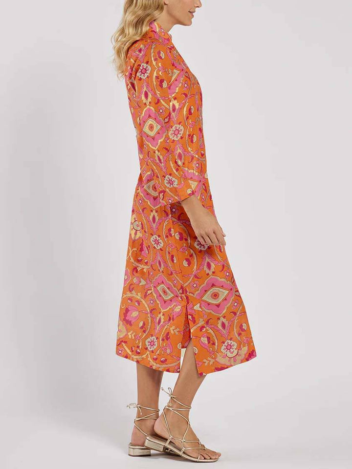 Vivienne - Stand Collar Printed Midi Dress