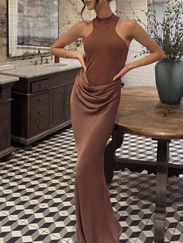 Alessia - Slim-fit Stitching Hollow-out Maxi Dress