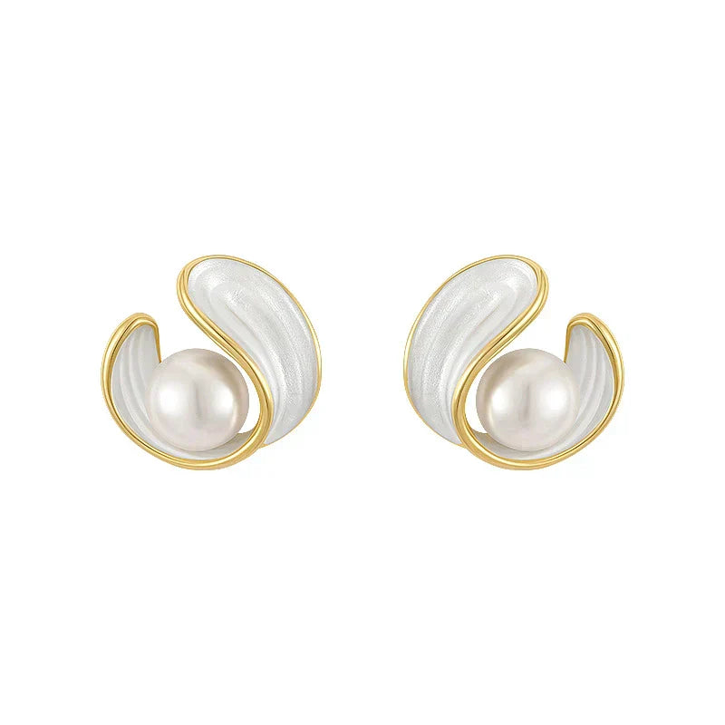 Aurora - Luxury White Opal Earrings with Pearls Gold
