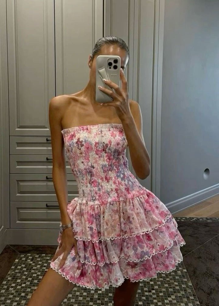 Coleen - Flirty Floral Strapless Mini Dress