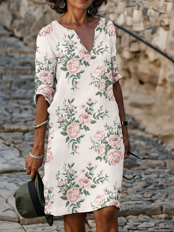 Lily – Floral V-Neck T-Shirt Dress