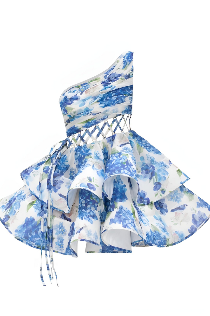 Angelica - Charming Floral Asymmetrical Mini Dress