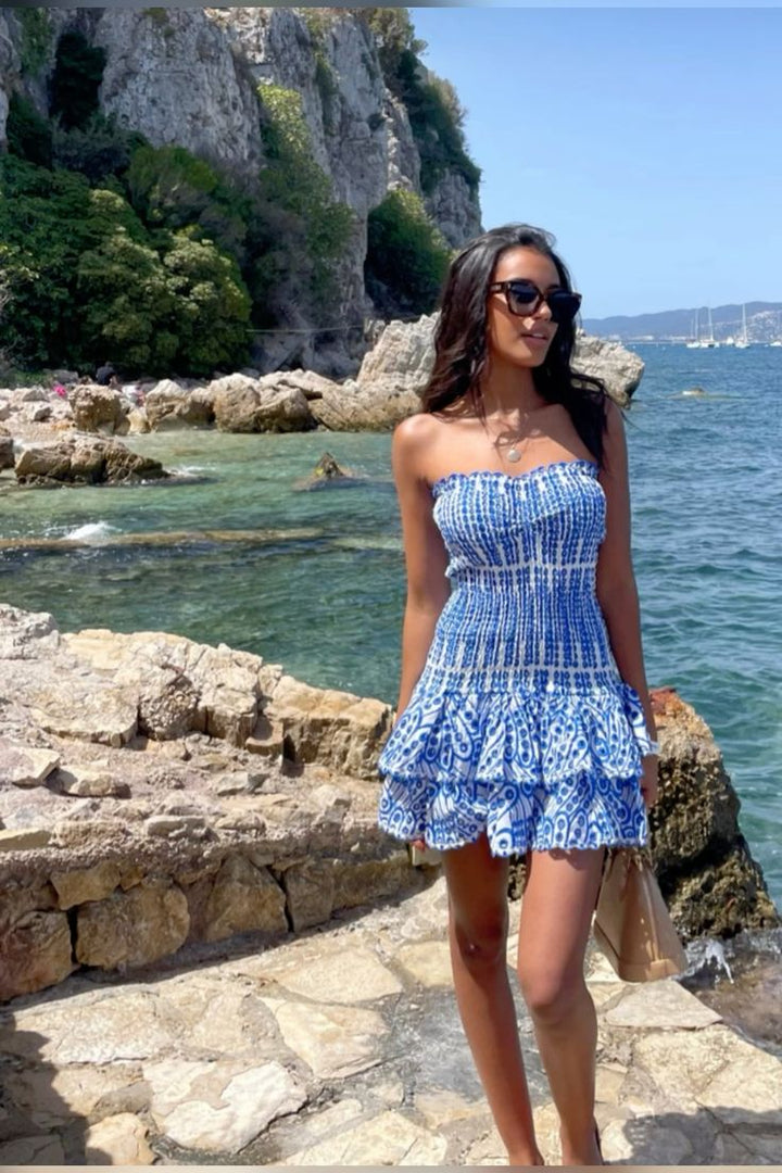 Monica - Strapless Ruffled Open-Back Mini Dress