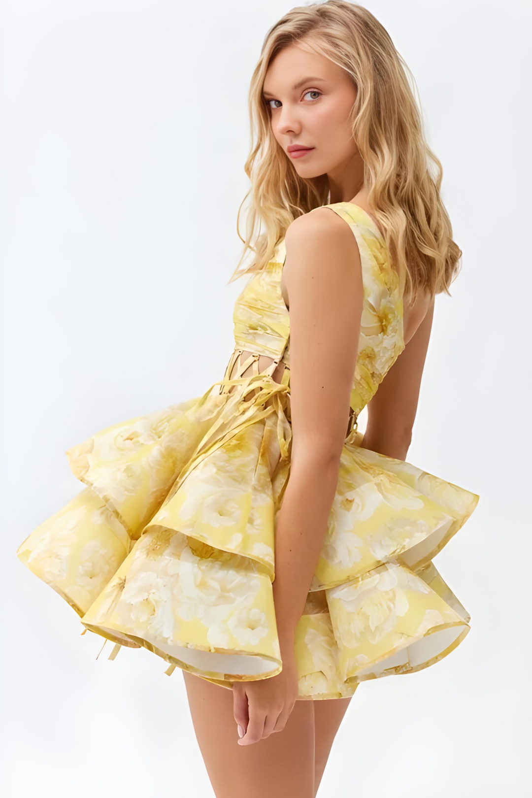 Angelica - Charming Floral Asymmetrical Mini Dress