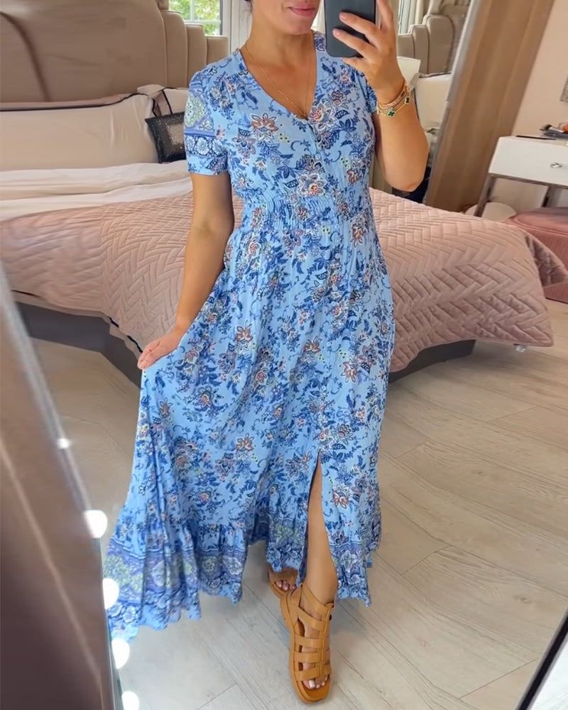 Lisia – Floral Print V-Neck Dress