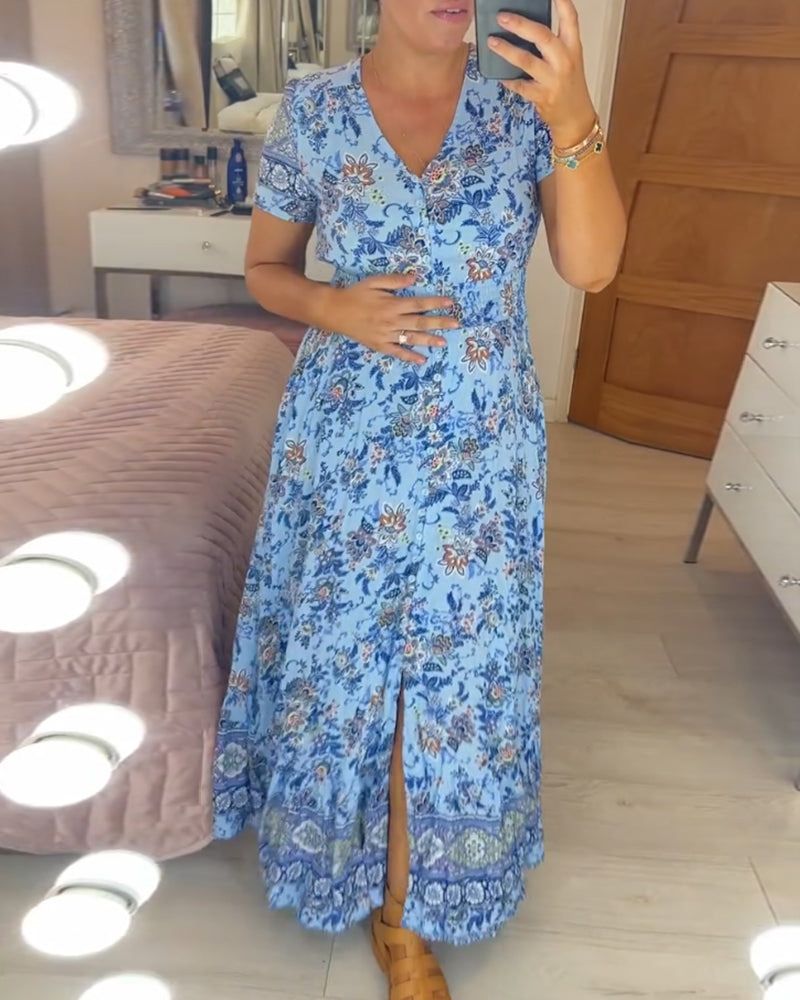 Lisia – Floral Print V-Neck Dress