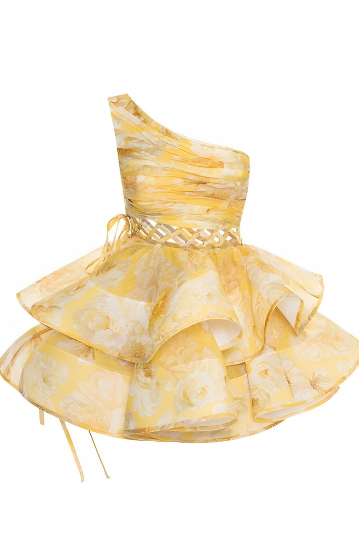 Angelica - Charming Floral Asymmetrical Mini Dress