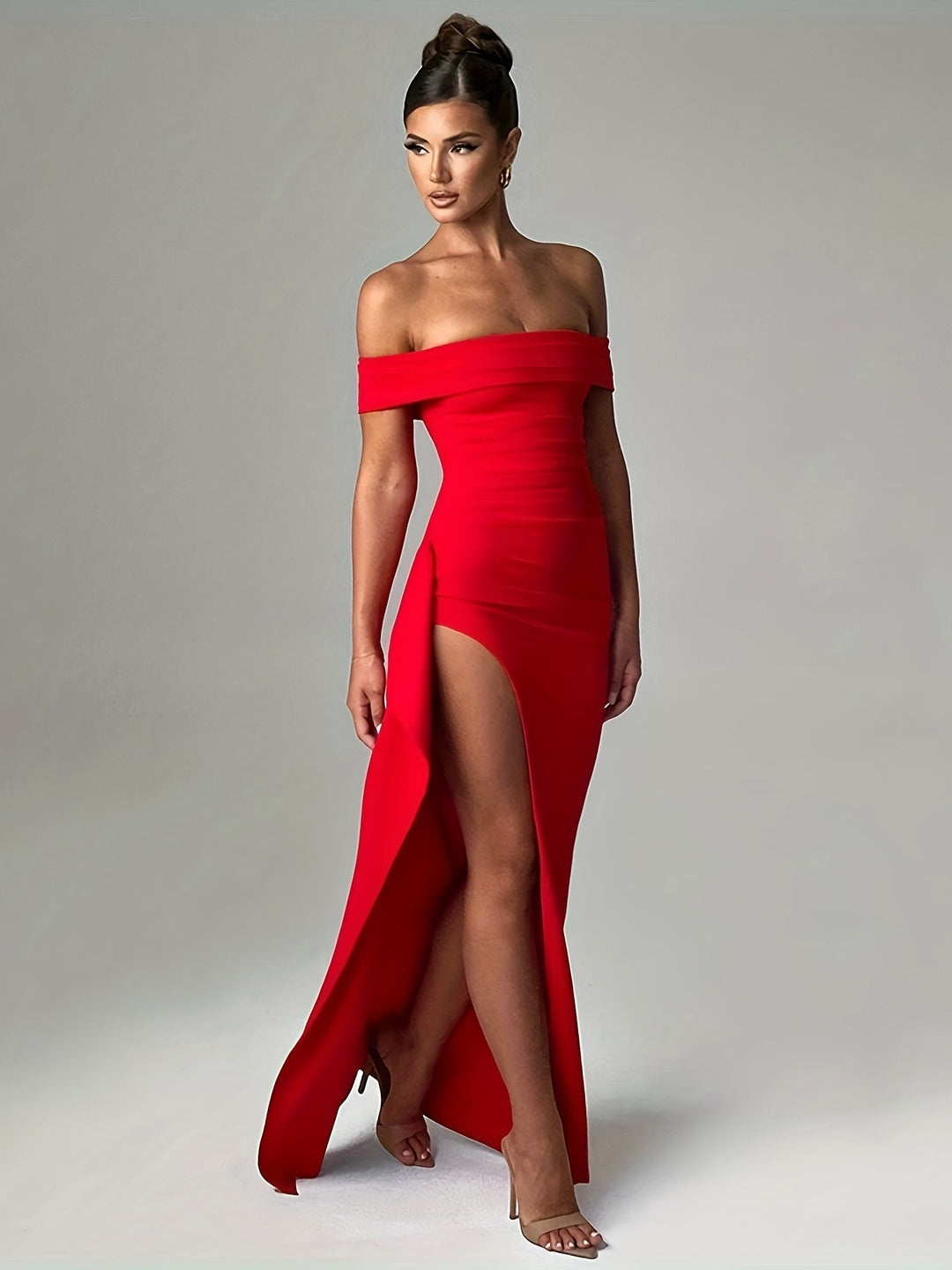 Celeste - Backless Off-Shoulder Slit Dress