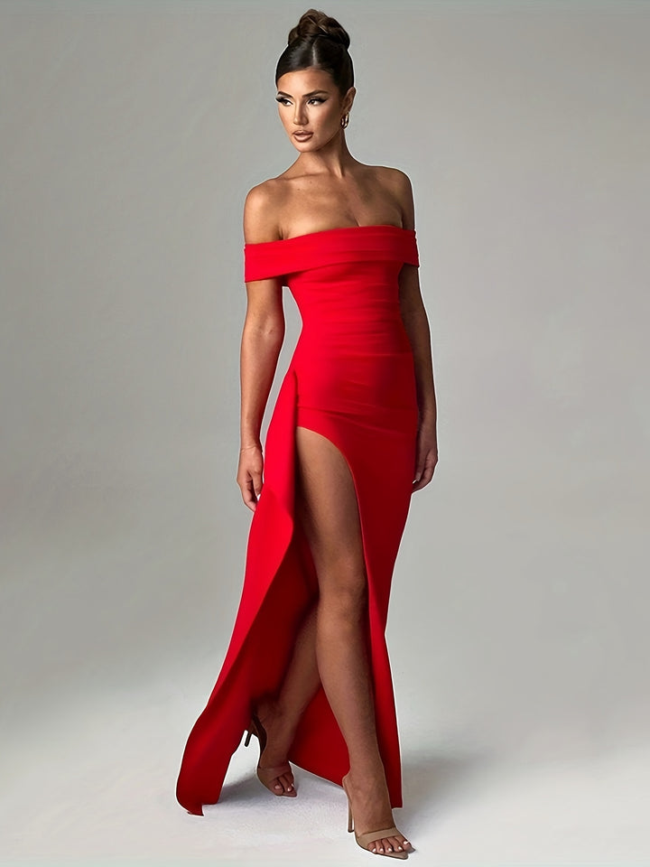 Celeste - Backless Off-Shoulder Slit Dress