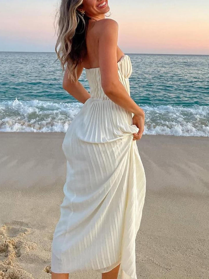 Nina - Elegant Pleated Strapless Maxi Dress