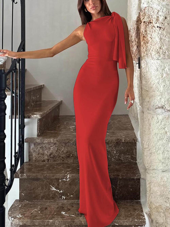 Maya - Fashion One Shoulder Ribbon Party Maxi Dress