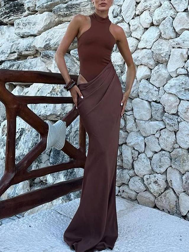 Alessia - Slim-fit Stitching Hollow-out Maxi Dress