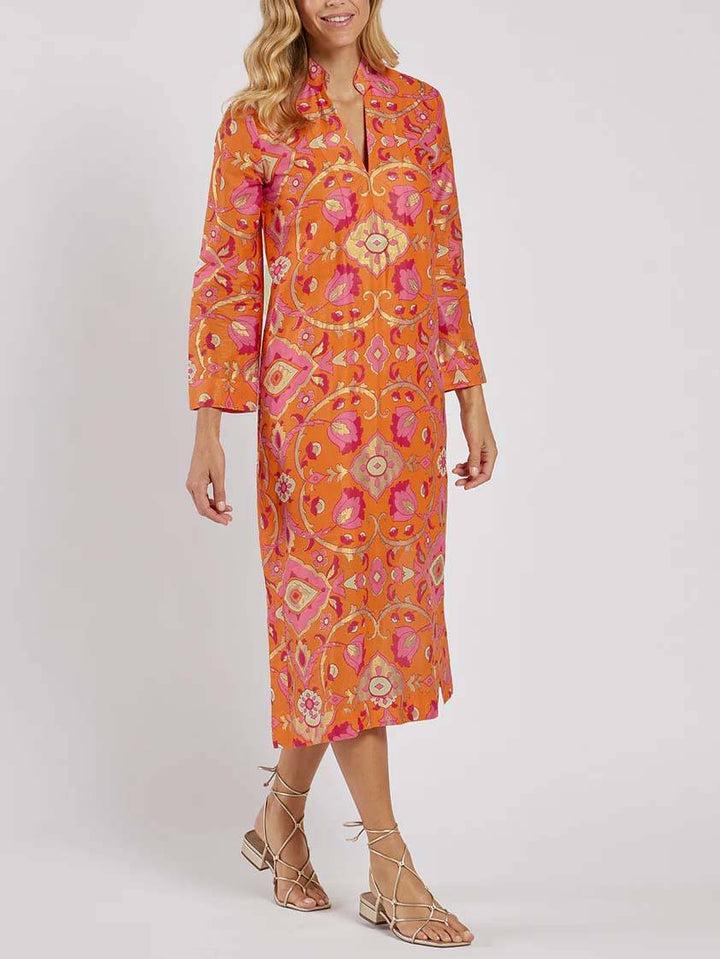 Vivienne - Stand Collar Printed Midi Dress