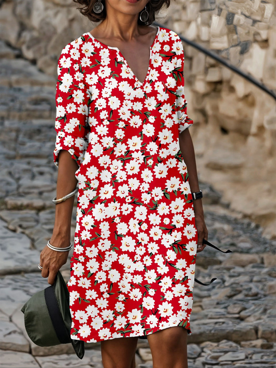 Lily – Floral V-Neck T-Shirt Dress