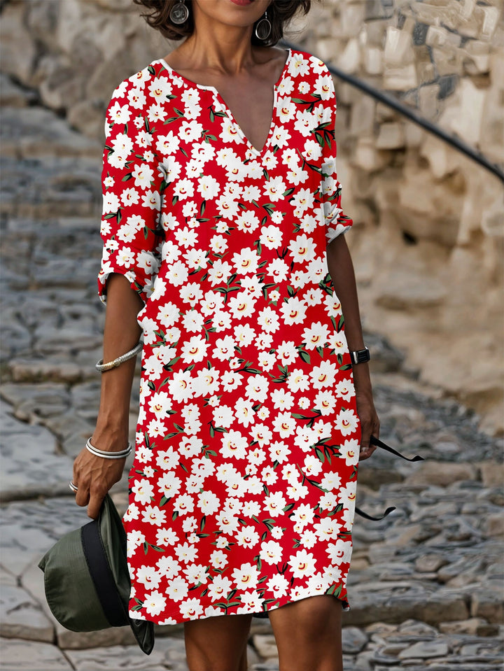 Lily – Floral V-Neck T-Shirt Dress