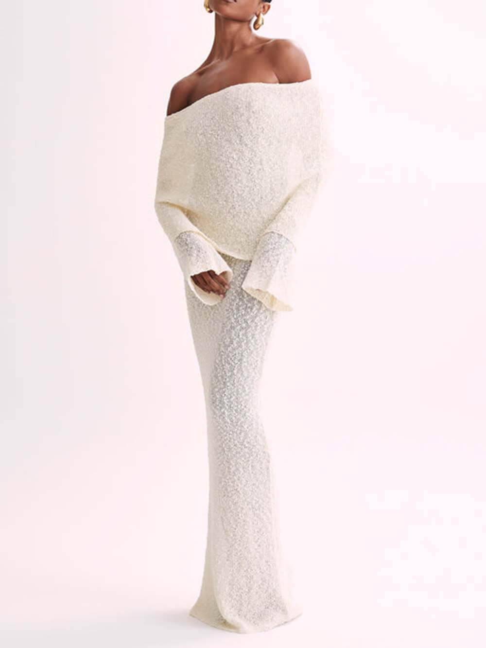 Dalia - Classic Draped Off Shoulder Stretch Vacation Maxi Dress