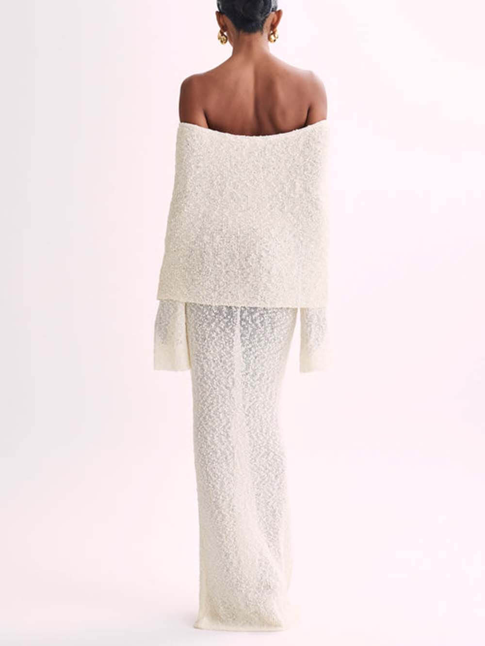 Dalia - Classic Draped Off Shoulder Stretch Vacation Maxi Dress