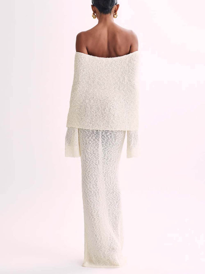 Dalia - Classic Draped Off Shoulder Stretch Vacation Maxi Dress