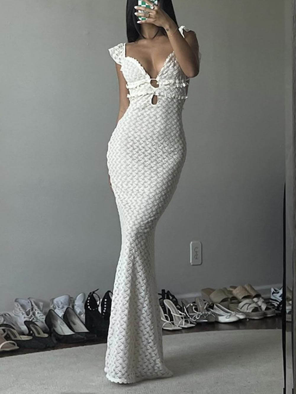 Isadora - Elegant V-Neck Backless Lace-Up Hollowed-Out Slim Maxi Dress