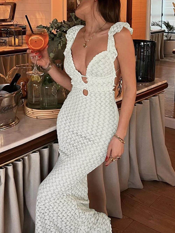 Isadora - Elegant V-Neck Backless Lace-Up Hollowed-Out Slim Maxi Dress