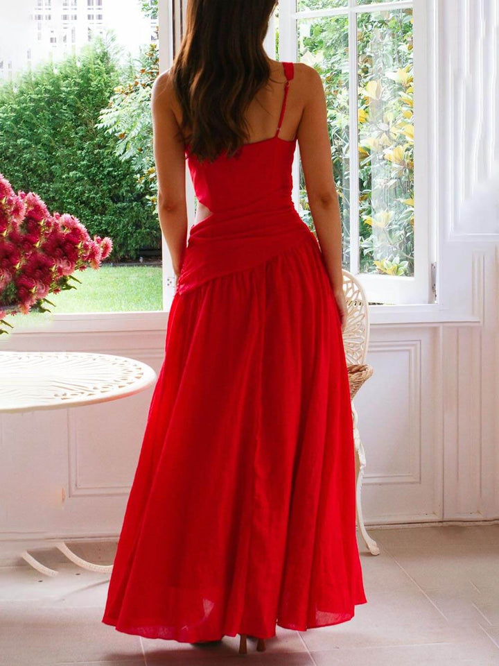 Tasha - Elegant Backless Pleated V-Neck Splicing Maxi Dress