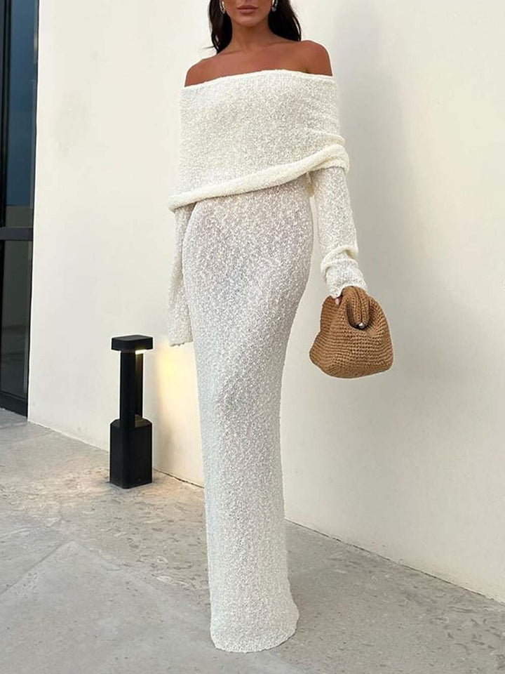 Dalia - Classic Draped Off Shoulder Stretch Vacation Maxi Dress