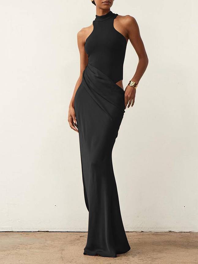 Alessia - Slim-fit Stitching Hollow-out Maxi Dress