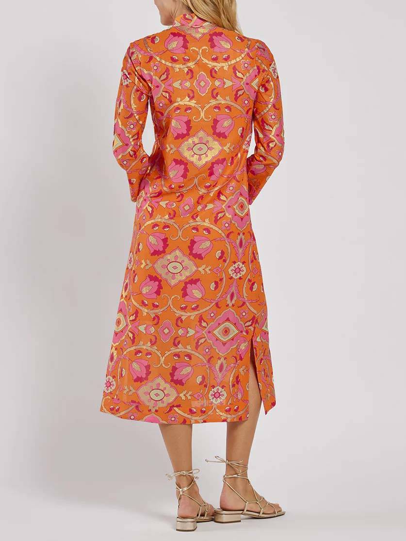 Vivienne - Stand Collar Printed Midi Dress