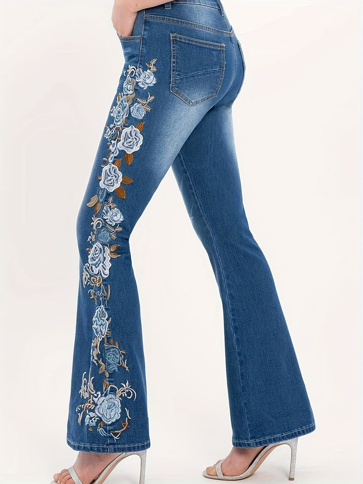 Camila – Embroidered Floral Bell Bottom Jeans