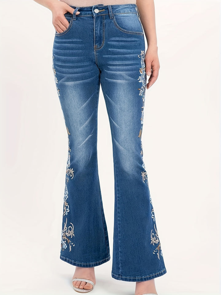 Camila – Embroidered Floral Bell Bottom Jeans