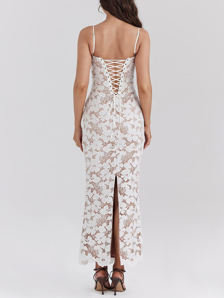 Sienna - Stylish Sexy Lace Halter See-Through Midi Dress