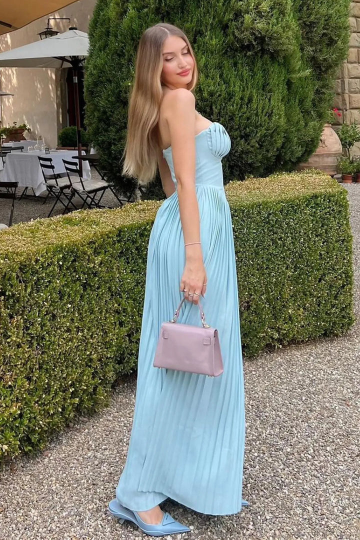 Shania - Pleated Strapless Elegant Maxi Dress